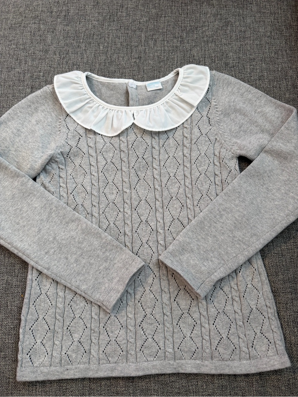 Edgehill Collection Gray Knit Sweater with White Peter Pan Collar Size 6 EUC